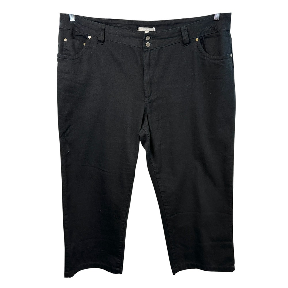 Woman Within Plus Size 24WP Jeans Black Cotton Petite Pants Solid‎ Straight 1574